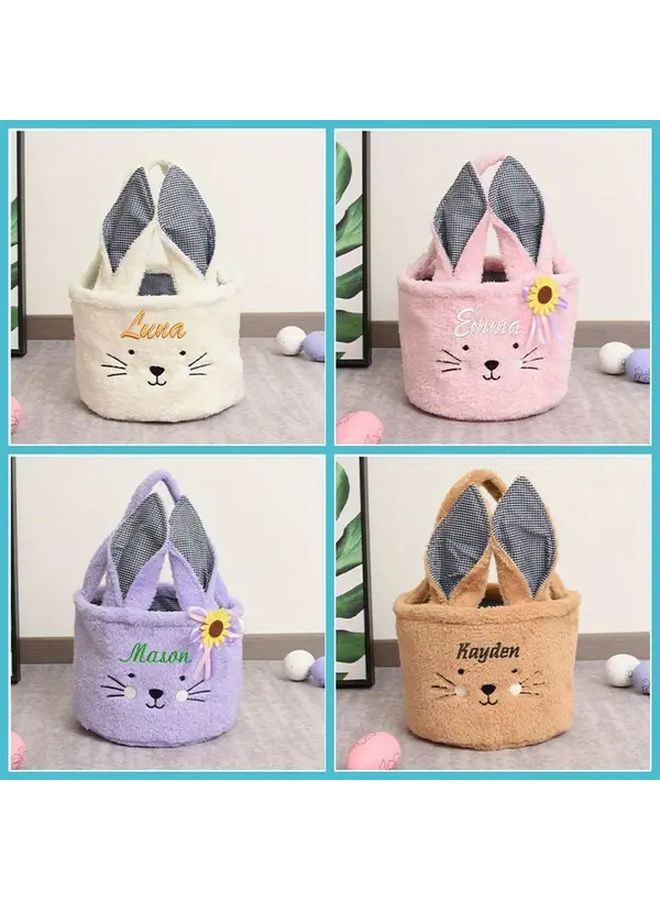 Personalized Plush Cartoon Rabbit Storage Basket In White - Image 4